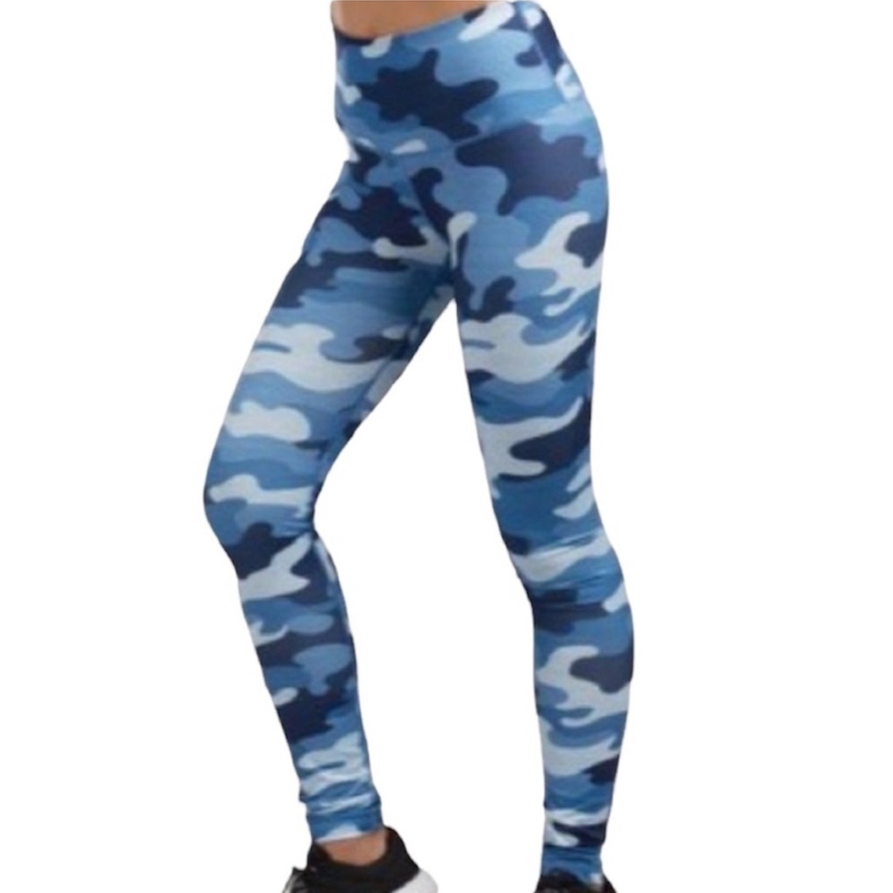 Reebok Blue Camo Leggings High Rise Pull On Women’s S Small